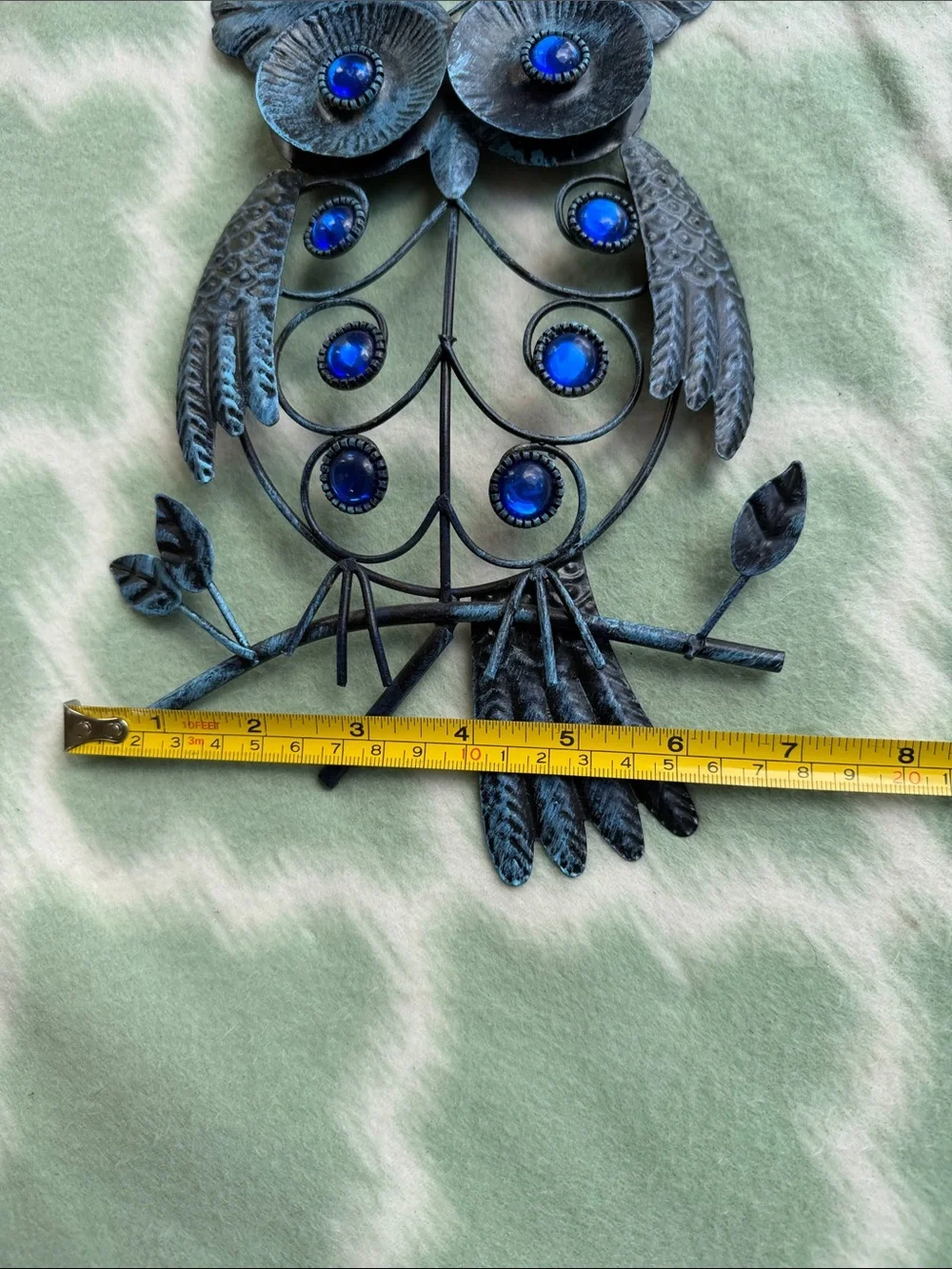 Blue Crystal Accent Metal Owl Wall Decor - Stylish Home Accent - Charcoal Color